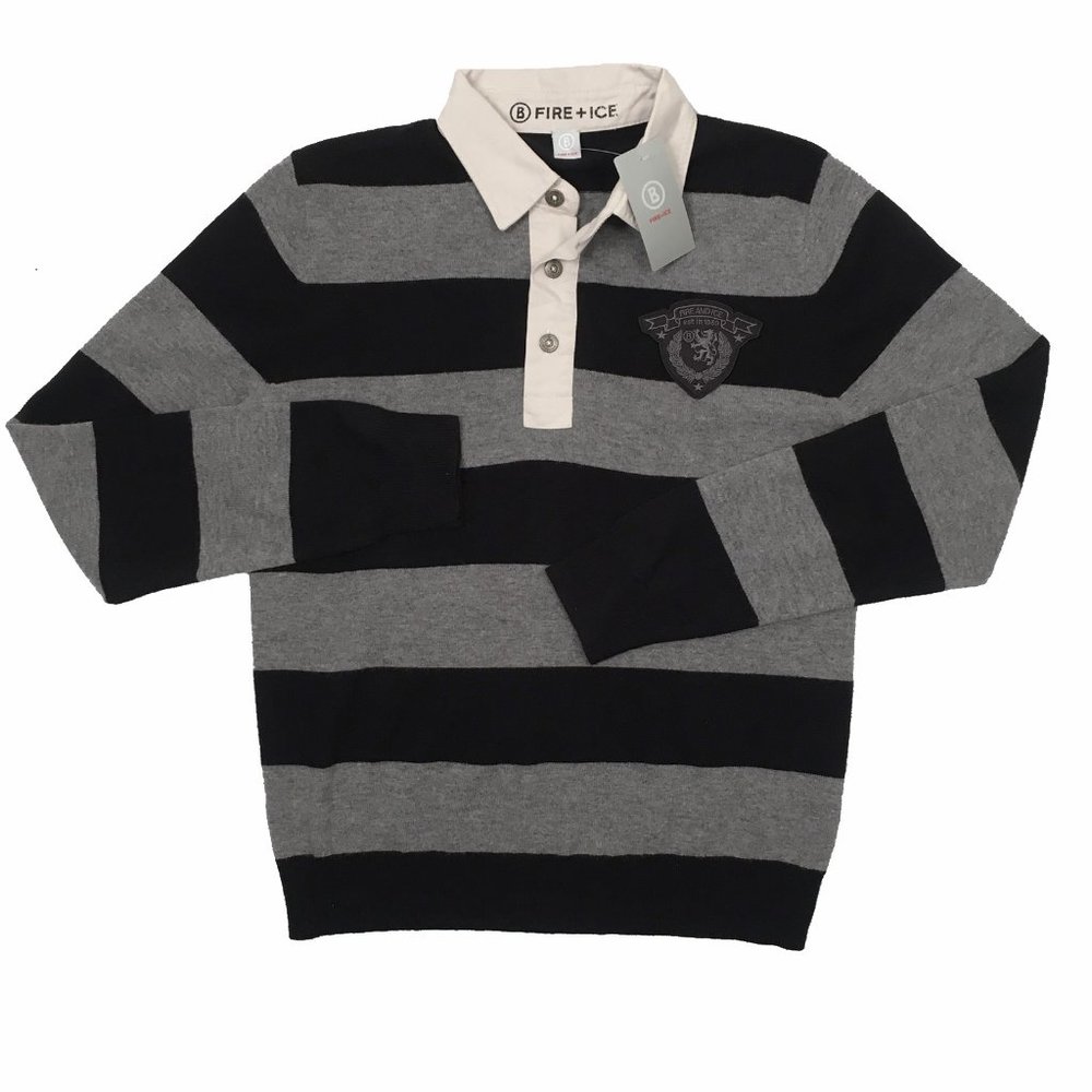 NEW Bogner Fire & Ice Rugby Style Sweater! Size M/L Euro 50  Black & Gray Stripe